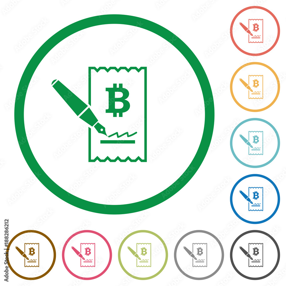 Signing Bitcoin cheque flat icons with outlines Signing Bitcoin cheque flat icons with outlines