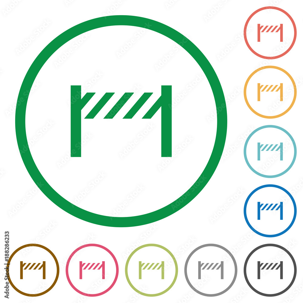 Road closure fence flat icons with outlines Road closure fence flat icons with outlines