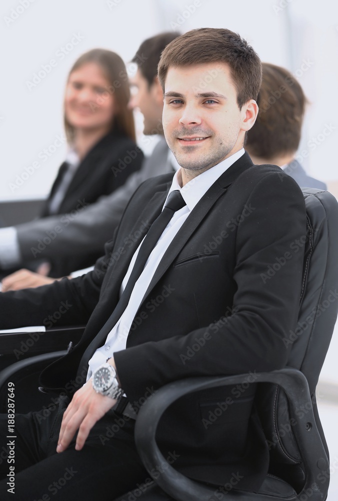 leader on the background of business team leader on the background of business team