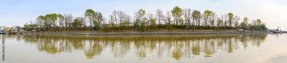 Landscape of North Korea. Taken from a pleasure boat of Yalu River. Located in Chinese-North Korean border, Dandong, Liaoning, China. Landscape of North Korea. Taken from a pleasure boat of Yalu River. Located in Chinese-North Korean border, Dandong, Liaoning, China.