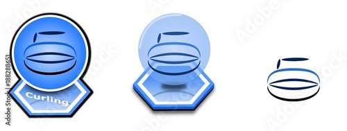 Curling - Set of three Winter sport icons on blue background