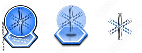 Freestyle Skiing - Set of three Winter sport icons on blue background