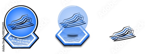 Short Track Speed Skating - Set of three Winter sport icons on blue background