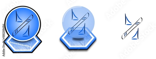 Snowboarding - Set of three Winter sport icons on blue background