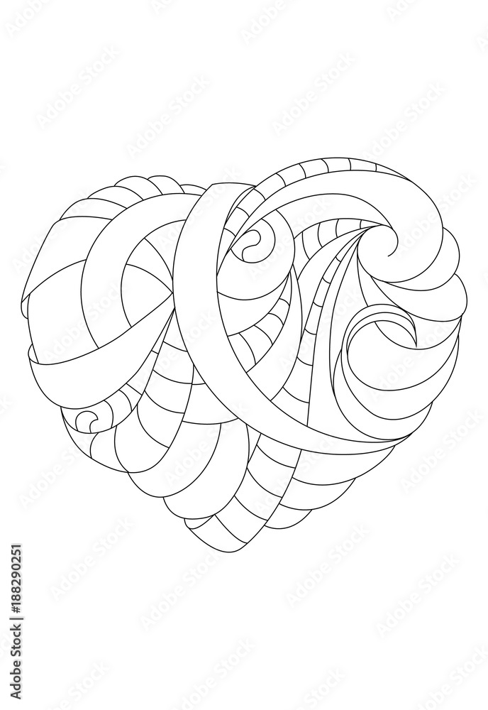 Fototapeta premium Valentine's day card. Vector heart isolated on a white for adult coloring book