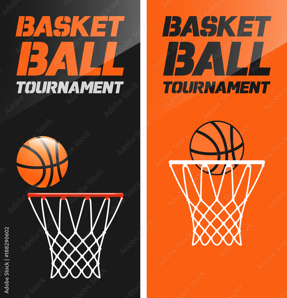 Fototapeta premium Flyer or web banner design with basketball hoop and ball icon