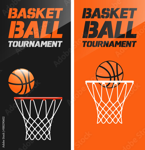 Flyer or web banner design with basketball hoop and ball icon