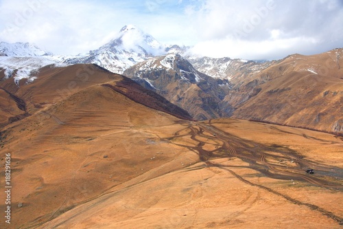 Mount Kazbek is one of the major mountains of the Caucasus located on Kazbegi District in Georgia