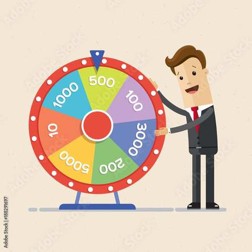 Businessman with Fortune's wheel. Business concept. Vector, illustration, flat
