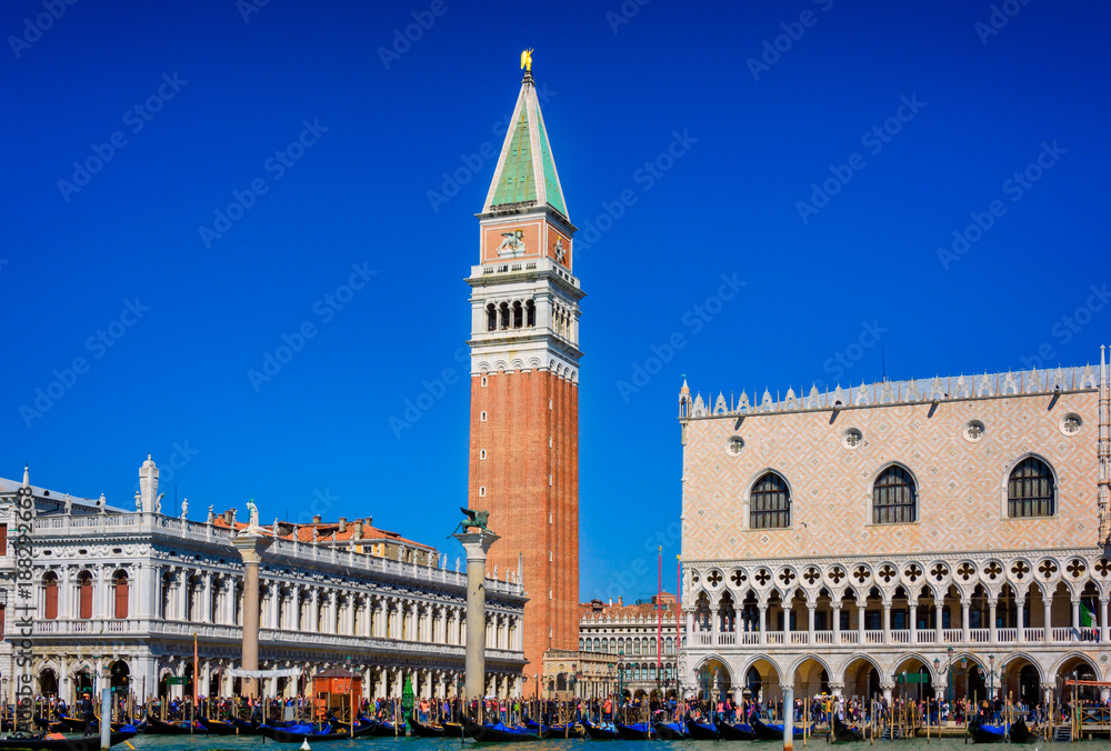 San Marco square on a sunny day in Venice Italy . Usually crowded