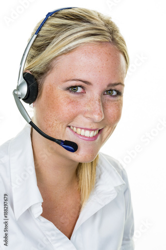 woman with headset in customer service