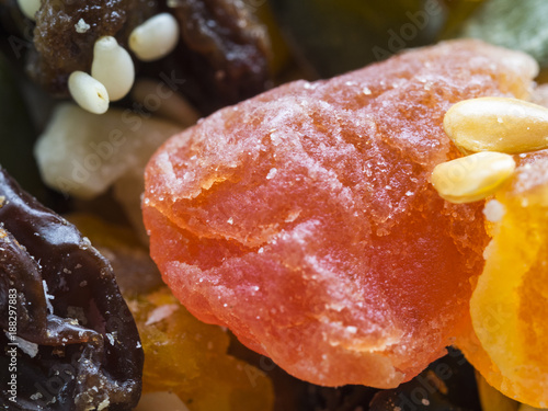 Healthy Trail Mix with Nuts Fruit and Seeds Closeup
