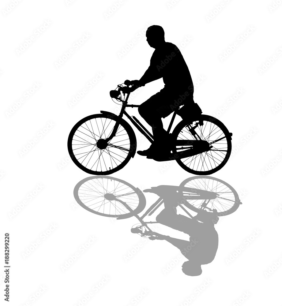 Silhouette man and bike relaxing on white background Silhouette man and bike relaxing on white background