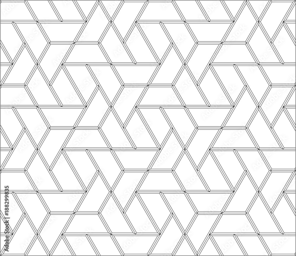 Vector seamless pattern. Hexagon and triangular stick tiles with boards. Modern stylish texture with monochrome trellis. Simple graphic design. 