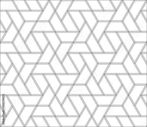 Vector seamless pattern. Hexagon and triangular stick tiles with boards. Modern stylish texture with monochrome trellis. Simple graphic design. 