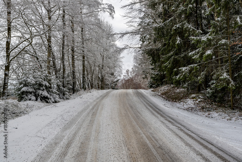 A snowy street near Studnice