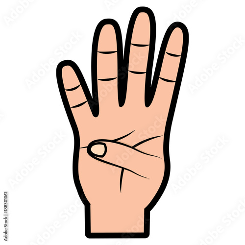 hand showing four count gesture vector illustration design