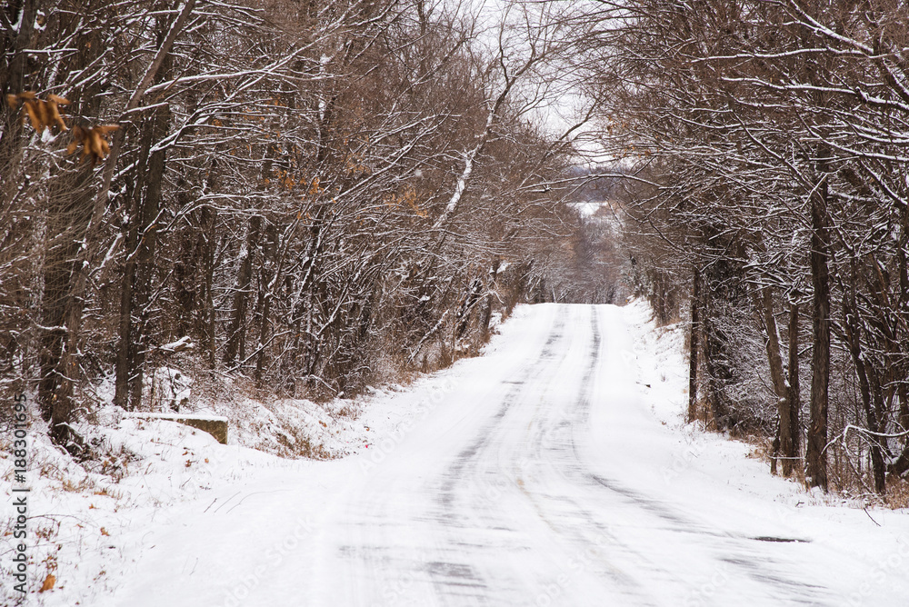 Country Road Covered in Snow in Springfield, Missouri Country Road Covered in Snow in Springfield, Missouri