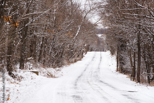 Country Road Covered in Snow in Springfield, Missouri