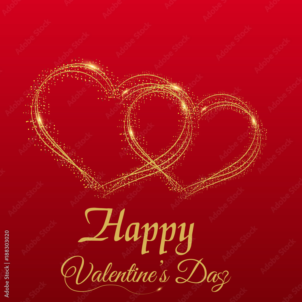 Valentine's day greeting card with sparkle gold heart and text on red background. Vector Valentine's day greeting card with sparkle gold heart and text on red background. Vector