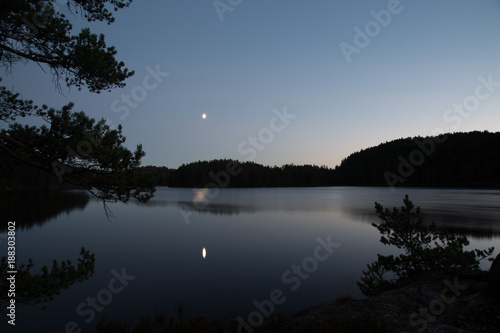 Long Exposure Lake With Moonlight 