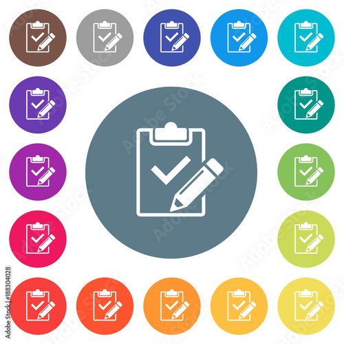Fill out checklist flat white icons on round color backgrounds