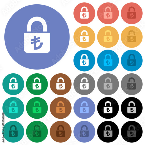 Locked lira round flat multi colored icons