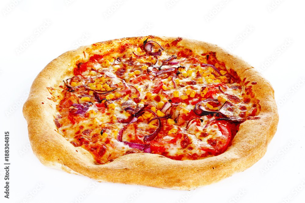 Home made pizza. Vegetarian pizza on isolated white studio background. Home made pizza. Vegetarian pizza on isolated white studio background.