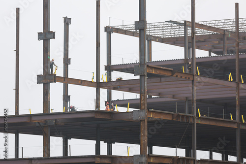 Steel construction with a working crane