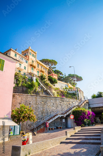 Narrow streets and traditional buildings of Celle Ligure, Liguria, Italy