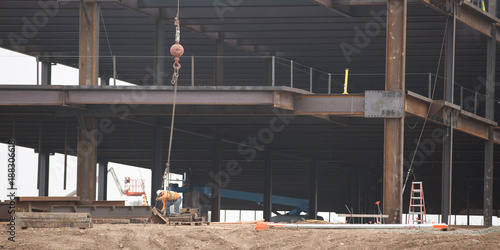 Steel construction with a working crane