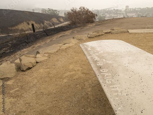 Positive Message on Park Bench after Recent Fire