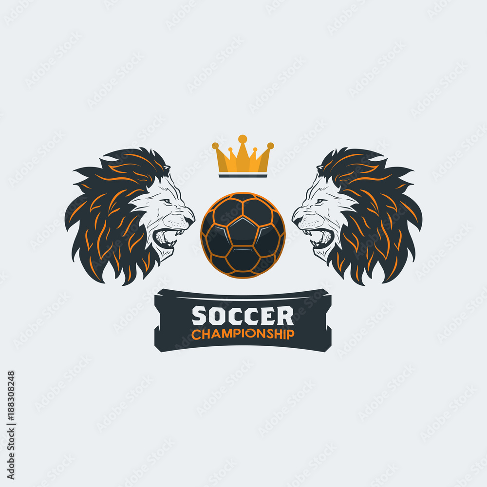 Soccer Football Logo Template. Modern Sport Ball Emblem with Lion Head and  Crown Design on a Light Background Stock Vector | Adobe Stock