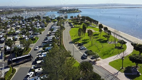 Chula Vista, CA - Bayfront Park - Drone Video. Aerial Video of  This popular park has a public boat-launching ramp and is beautifully landscaped.. Surrounded by marinas, restaurants and shopping,