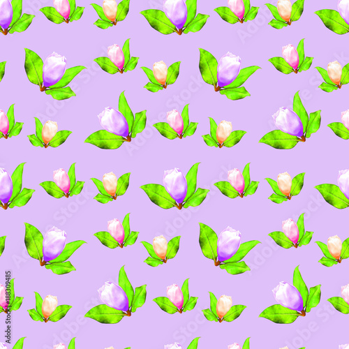 Magnolia. Seamless pattern texture of flowers. Floral background, photo collage