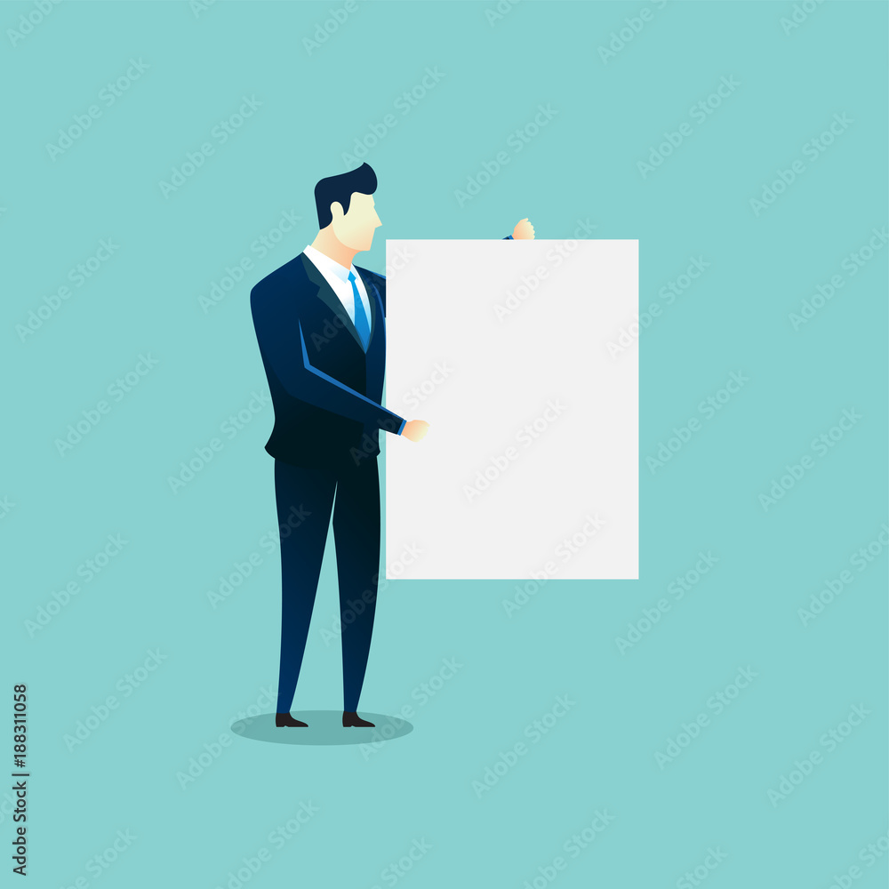 business illustration concept of businessman hold blank screen business illustration concept of businessman hold blank screen