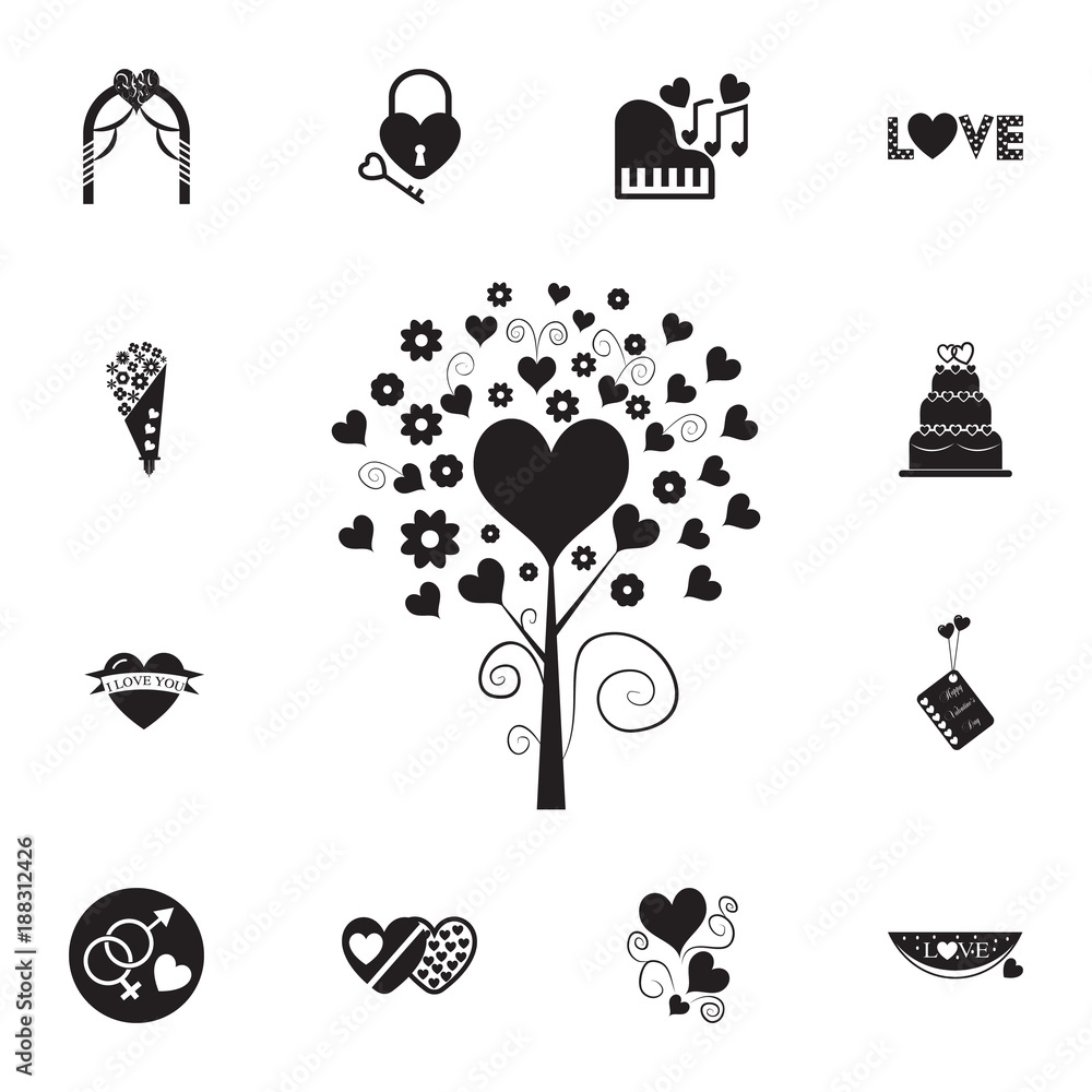 love tree with hearts icon. Set of Valentine's Day elements icon. Photo camera quality graphic design collection icons for websites, web design, mobile app