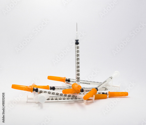 injection needle Use for Diabetes mellitus patients on white background