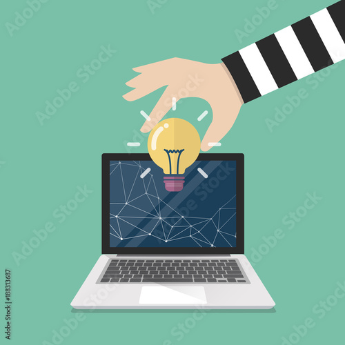 Thief stealing lightbulb idea from internet