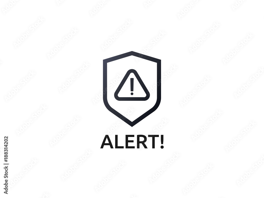 attention warning alert sign with exclamation mark symbol. shield line icon for Internet VPN Security protection Concept vector illustration. attention warning alert sign with exclamation mark symbol. shield line icon for Internet VPN Security protection Concept vector illustration.