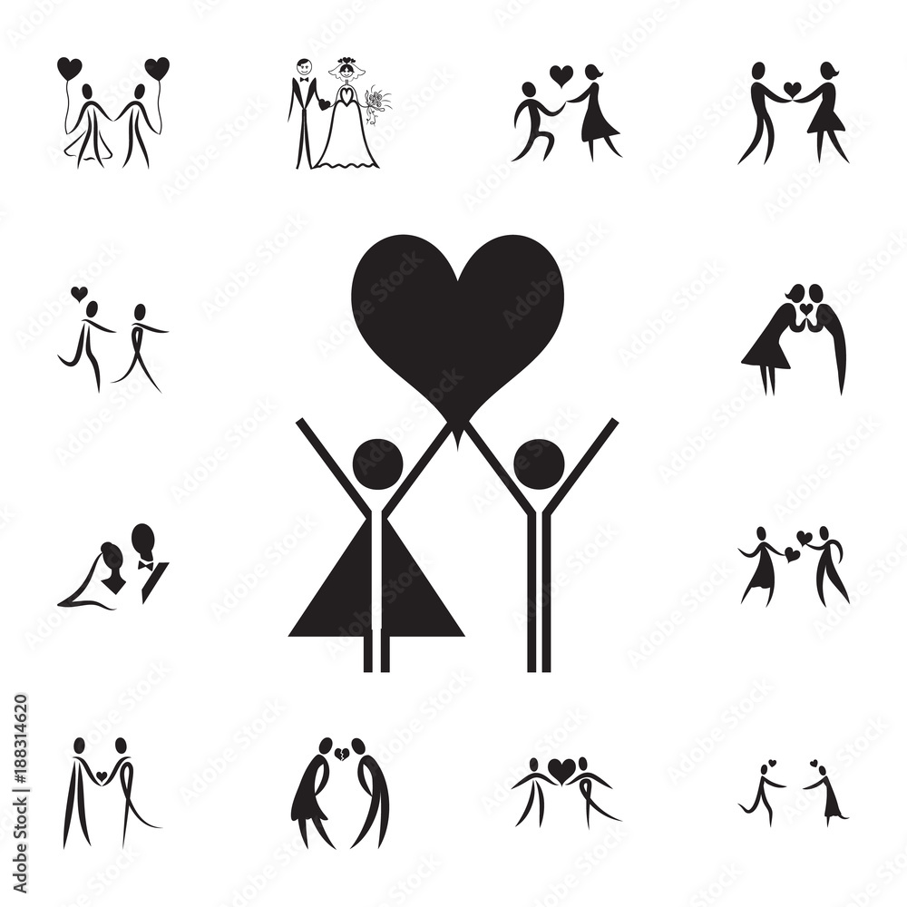 Obraz premium couple in love raise their heart icon. Set of Valentine's Day elements icon. Photo camera quality graphic design collection icons for websites, web design, mobile app