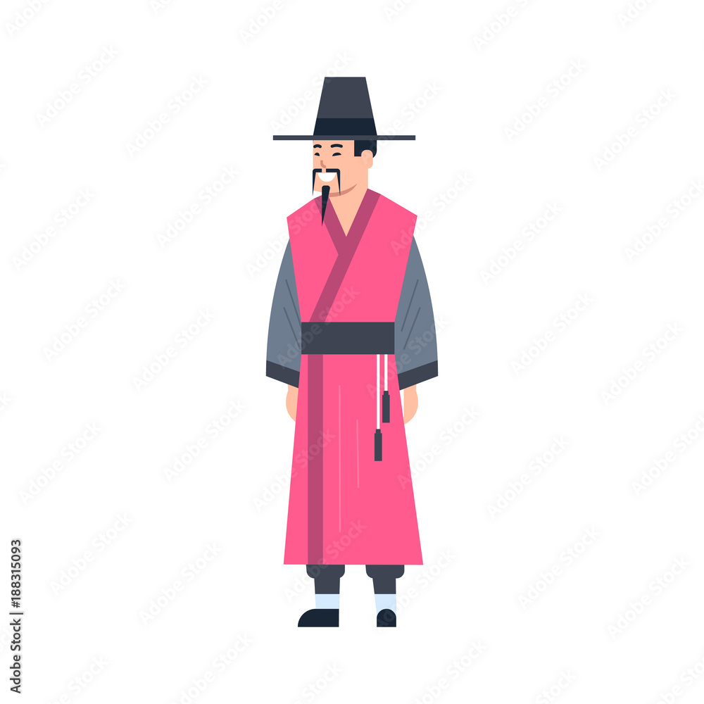 Mongol Traditional Clothes Man Wearing Ancient Costume Isolated Asian Dress Concept Flat Vector Illustration
