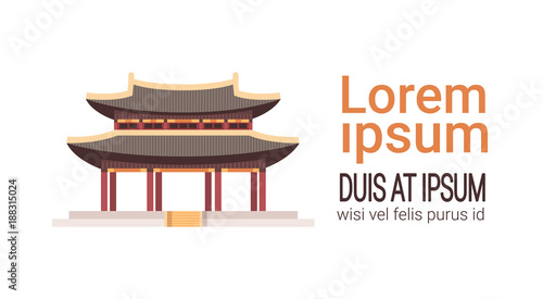 Korea Temple Building South Korean Landmark Isolated On White Background Flat Vector Illustration