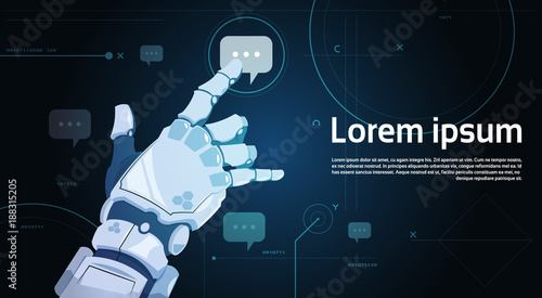 Robotic Hand Touch Chat Bubble Icon Robots Communication And Artificial Intelligence Concept Flat Vector Illustration