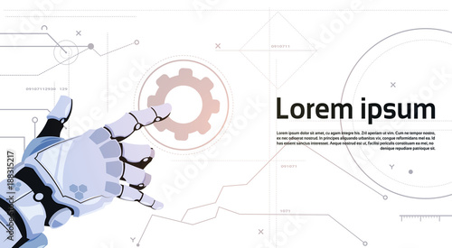 Robotic Hand Touch Gear Icon Technical Support Service And Artificial Intelligence Concept Flat Vector Illustration
