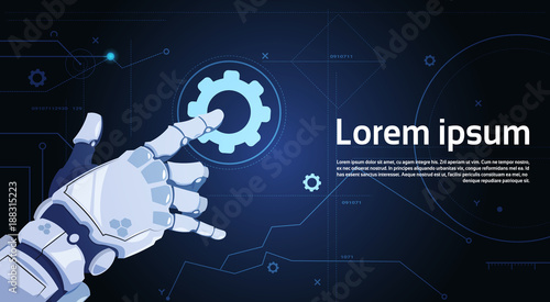 Robotic Hand Touch Gear Icon Technical Support Service And Artificial Intelligence Concept Flat Vector Illustration