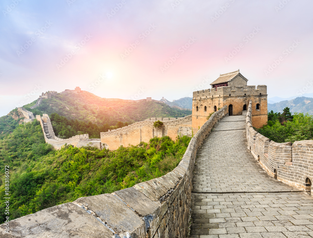 Great Wall of China at the jinshanling section,sunset landscape