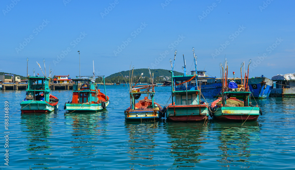 Boats docking at pier in Southern Vietnam