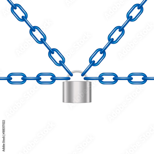 Blue chains locked by padlock in silver design