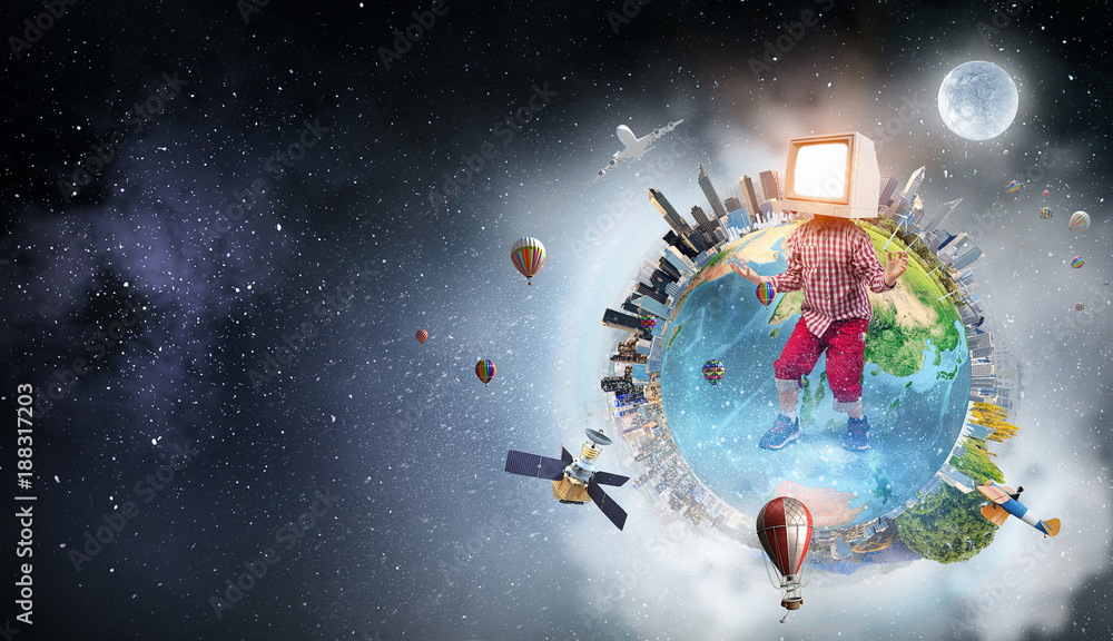 Naklejka premium TV addicted children. Mixed media